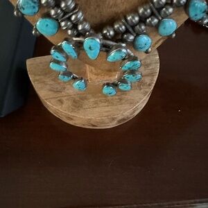 Turquoise and Silver Squash Blossom Necklace